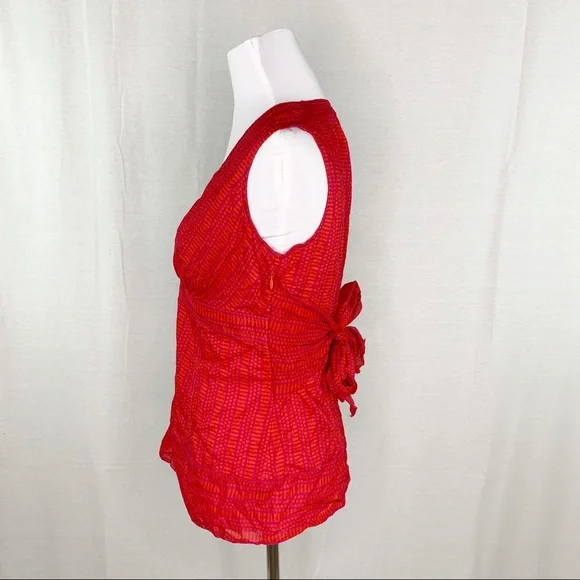 Tory Burch red and purple tie back v-neck tank top - Picture 4 of 14